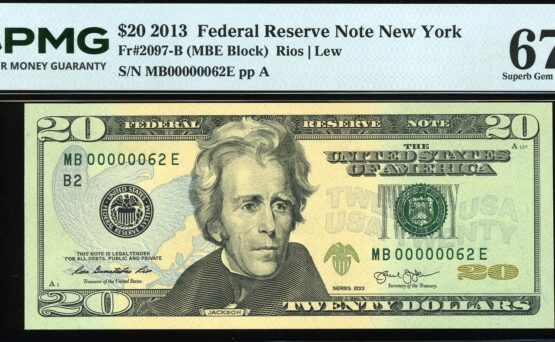 2013 $20 FRN MB00000062E #67EPQ