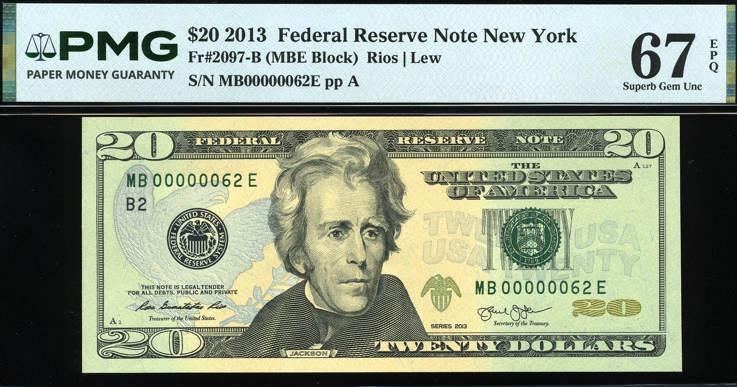 2013 $20 FRN MB00000062E #67EPQ
