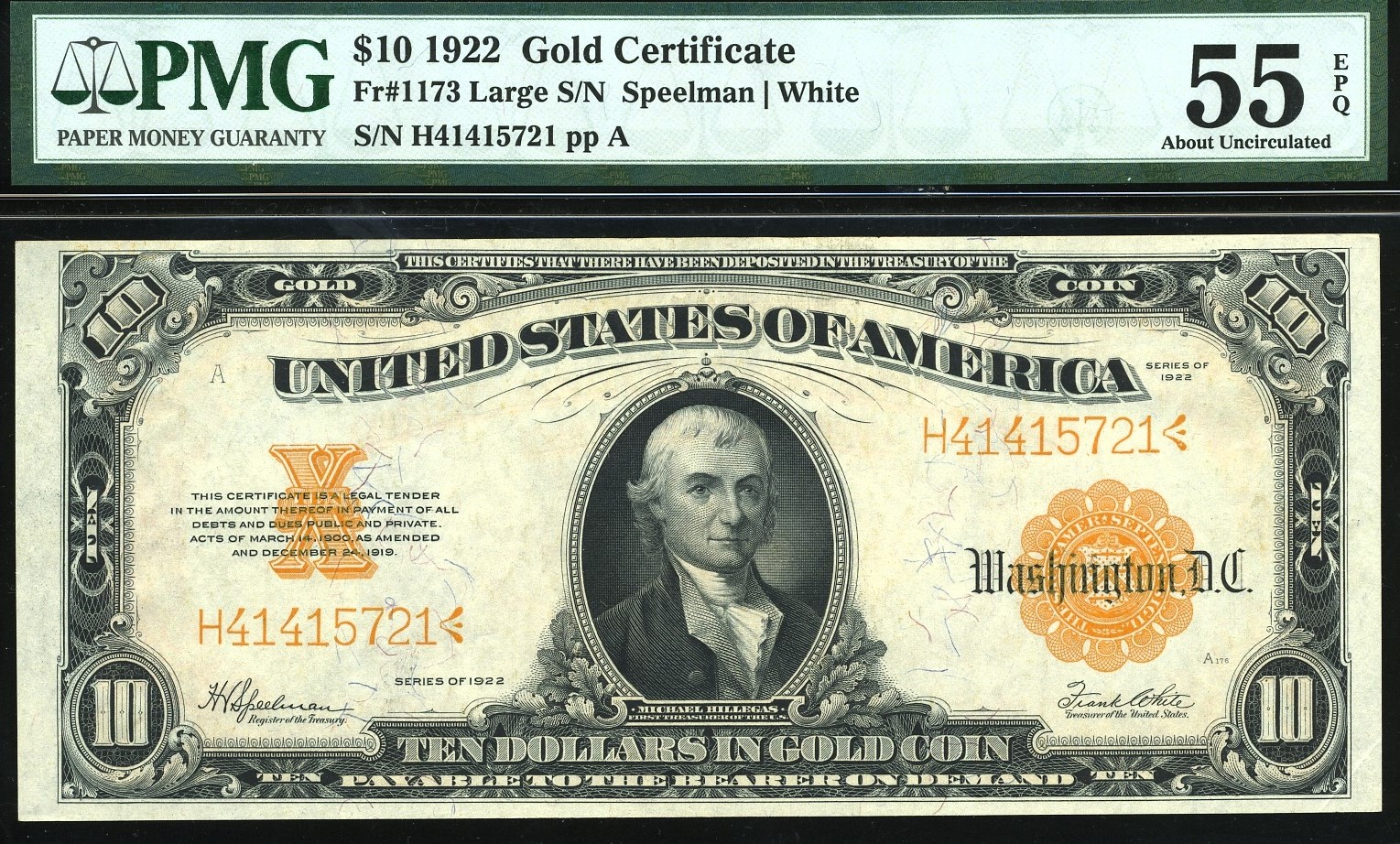 FR-1173 1922 $10 GOLD #55EPQ