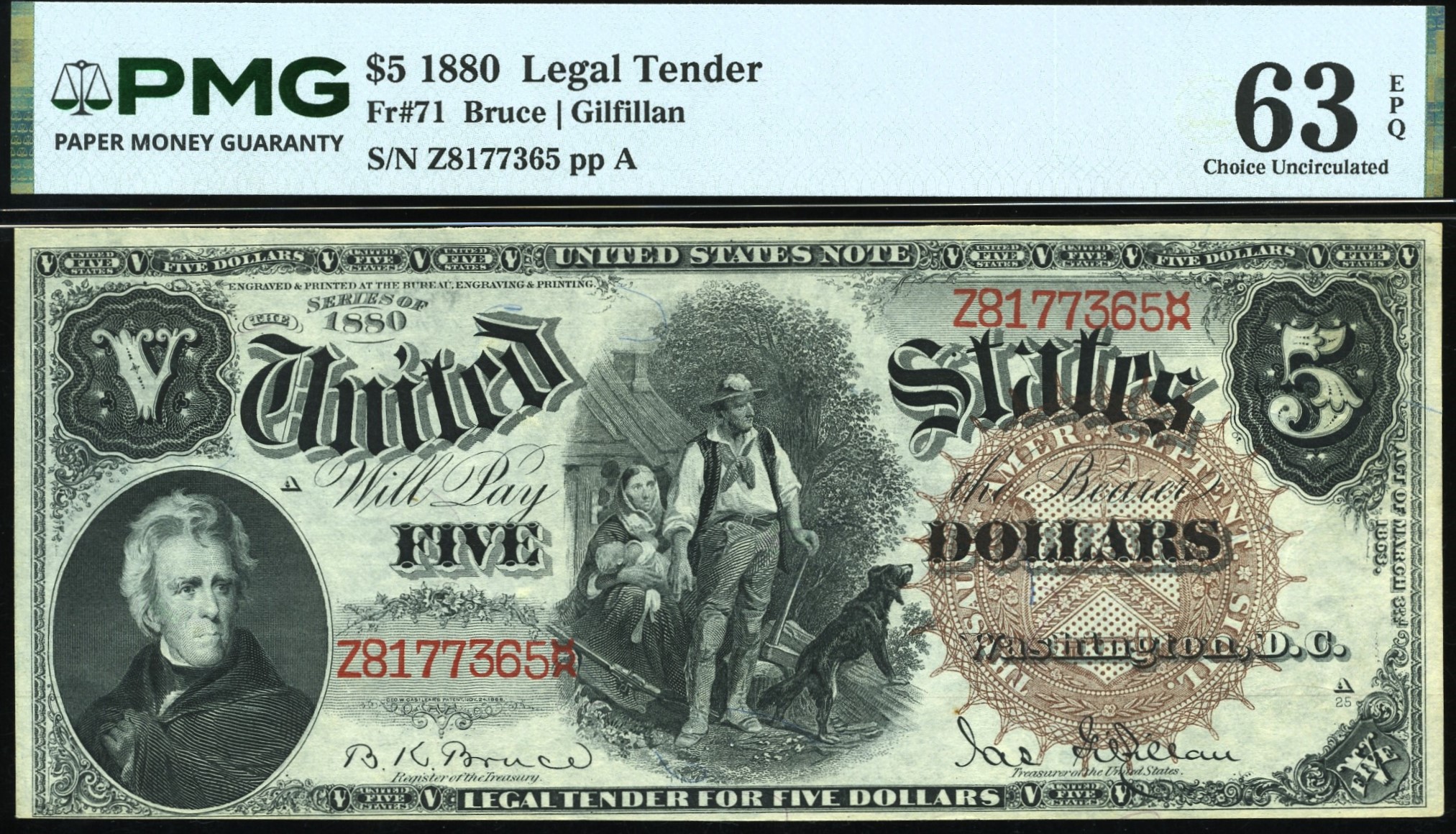 FR-71 1880 $5 WOODCHOPPER 63Q