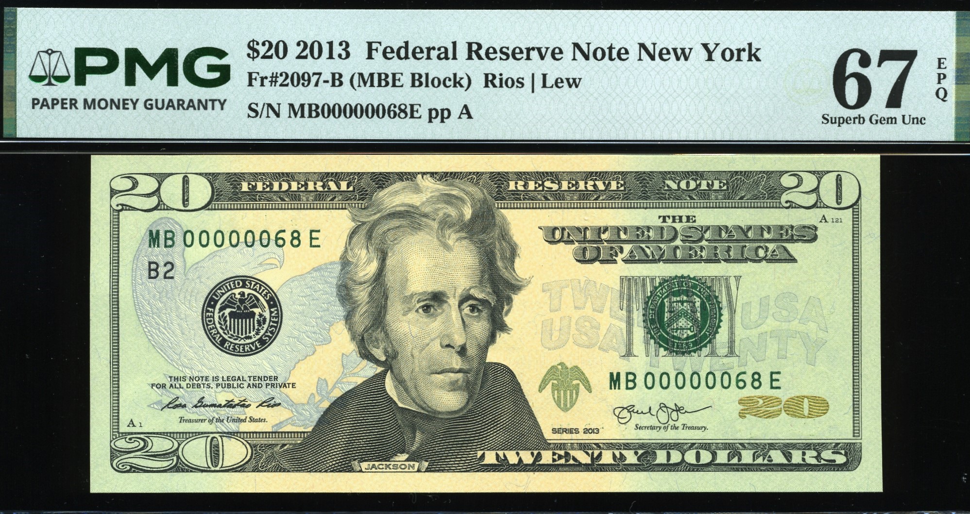 2013 $20 FRN MB00000068E #67EPQ
