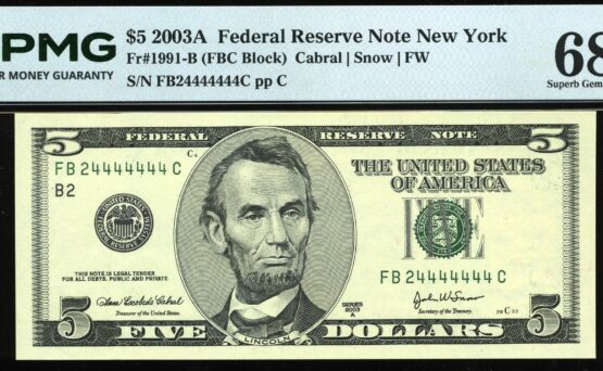 SET 2003A $5 FRN 24444444/24444442