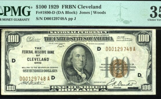 1929 $100 FRBN D000129748A