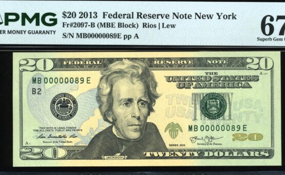 2013 $20 FRN MB00000089E #67EPQ