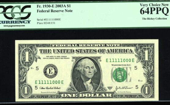 2003A $1 FRN E11111000E #64Q