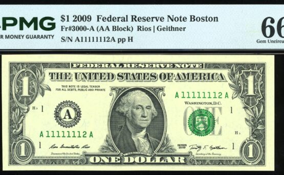 2009 $1 FRN A11111112A #66EPQ