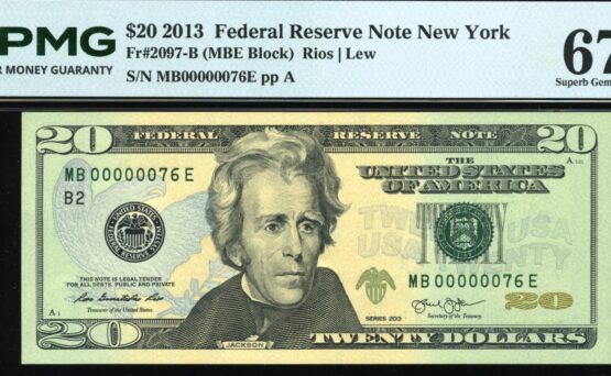 2013 $20 FRN MB00000076E #67EPQ