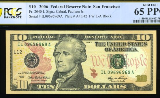 #3 $10 FRN MATCH 09696969