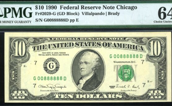 1990 $10 FRN G00888888D #64Q