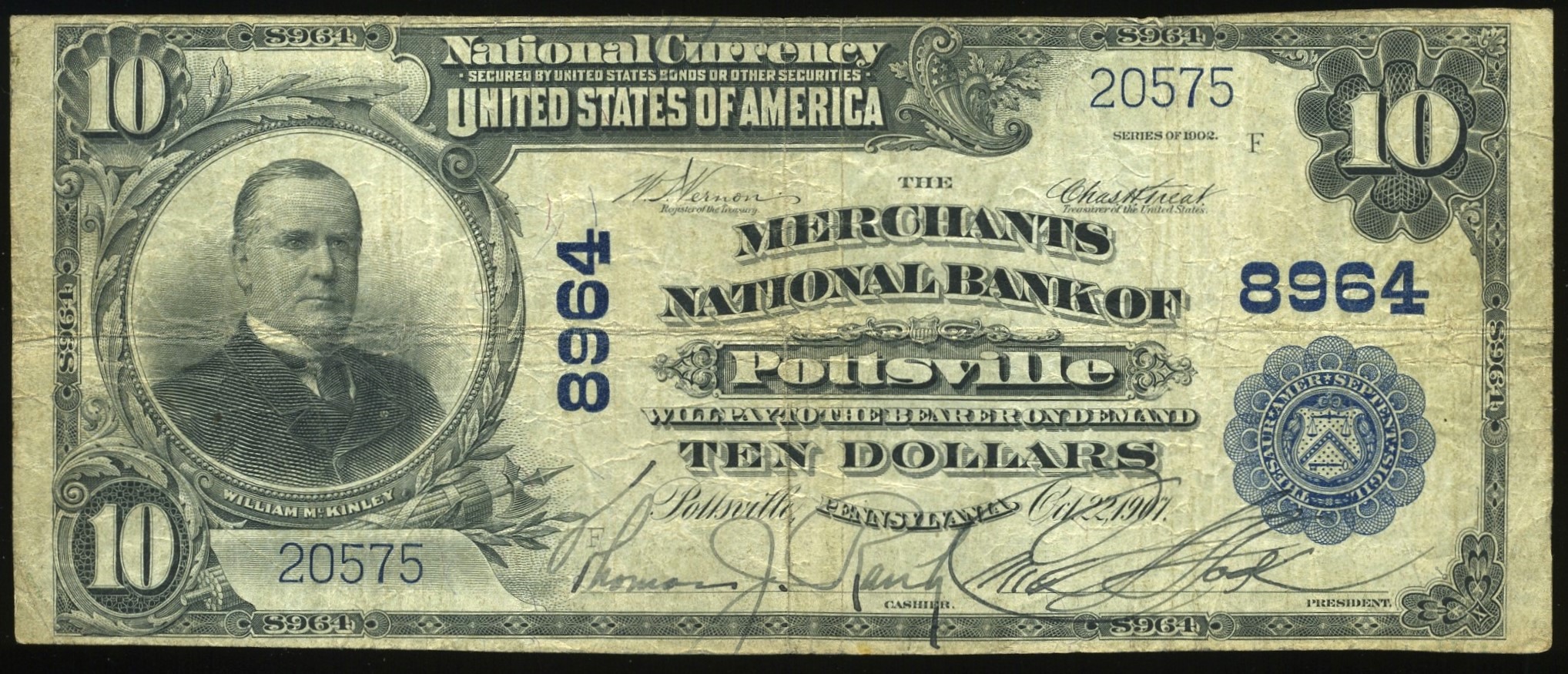 1902 $10 NB POTTSVILLE PA
