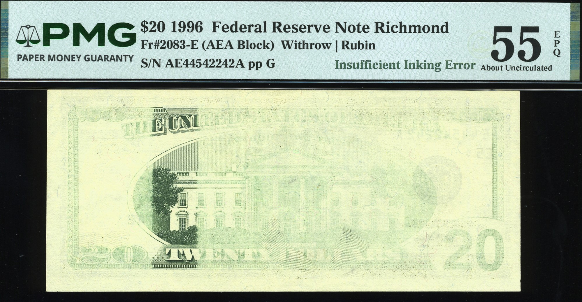 1996 $20 FRN INSUFFIENT INK 55Q