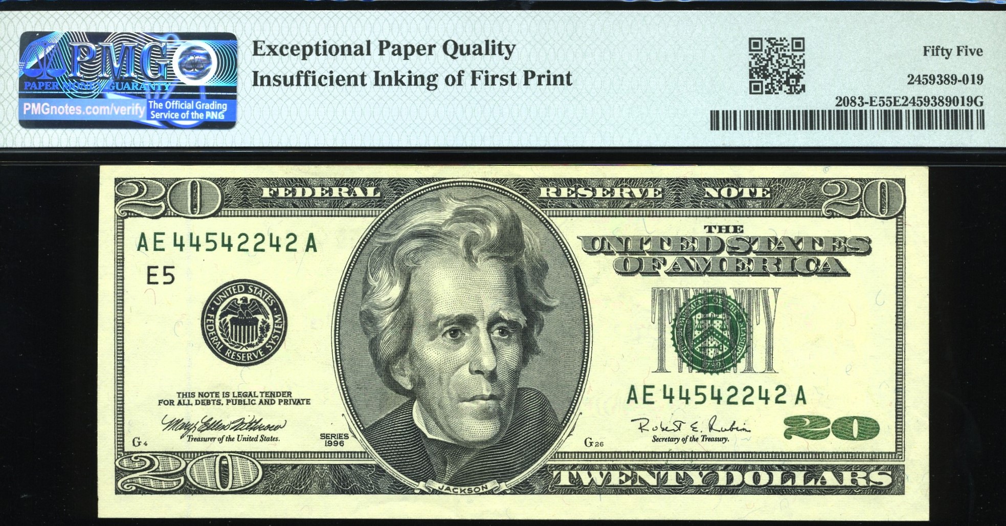 1996 $20 FRN INSUFFIENT INK 55Q