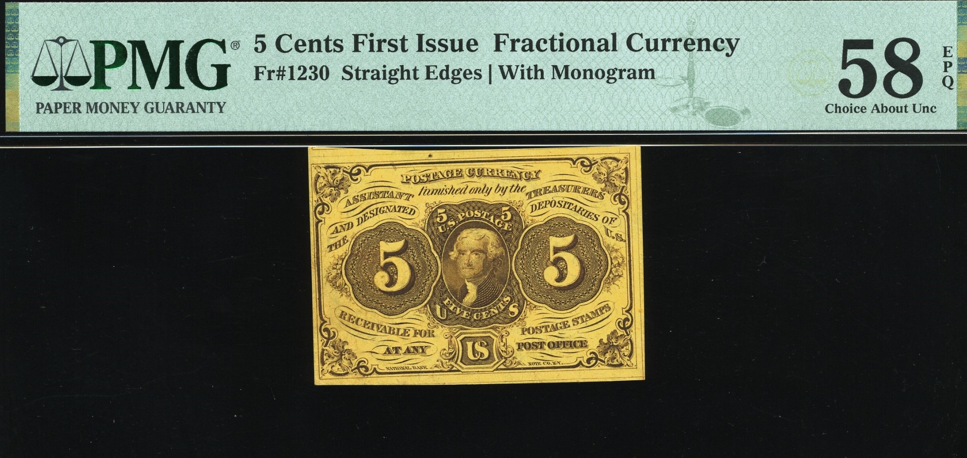 FR‑1230 5 CENT 1ST ISSUE 58EPQ