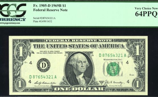1969B $1 FRN D87654321A 64Q