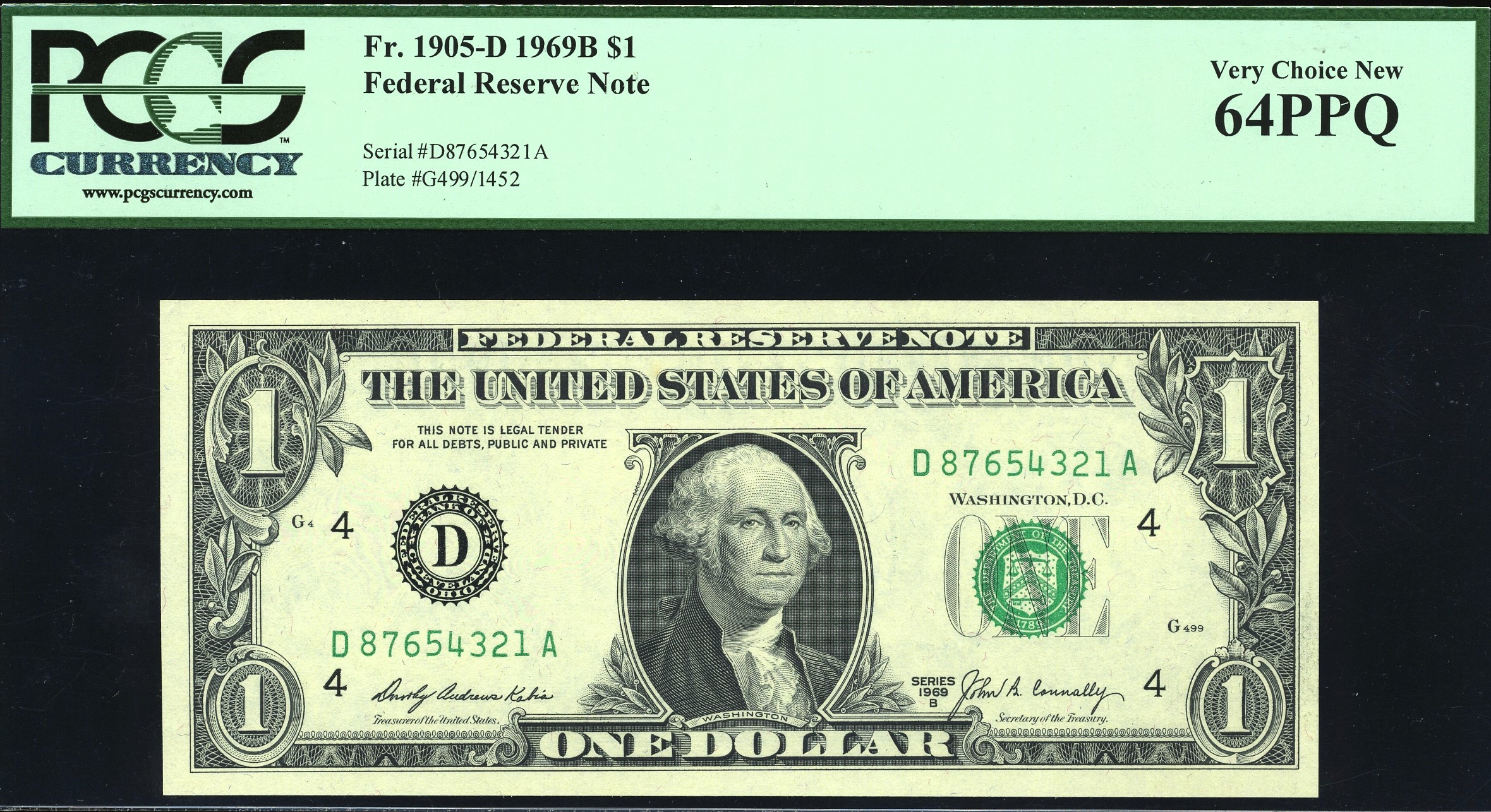 1969B $1 FRN D87654321A 64Q