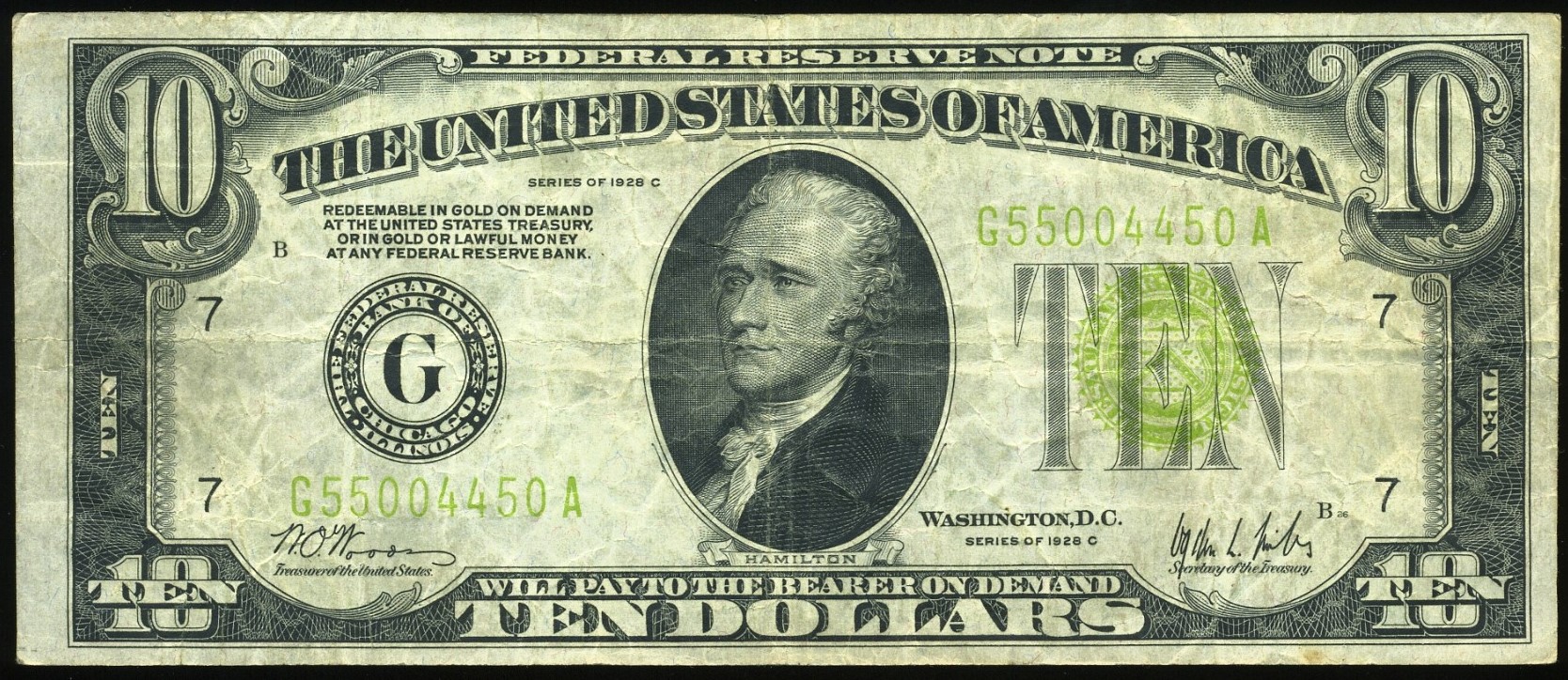 1928C $10 FRN CHICAGO VF
