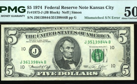 1974 $5 FRN MISMATCH #SN