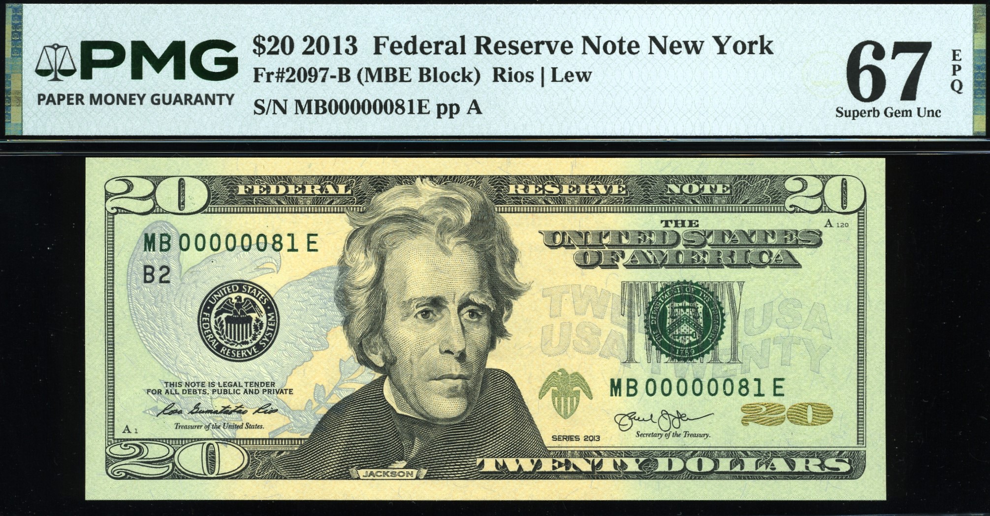 2013 $20 FRN MB00000081E 67EPQ