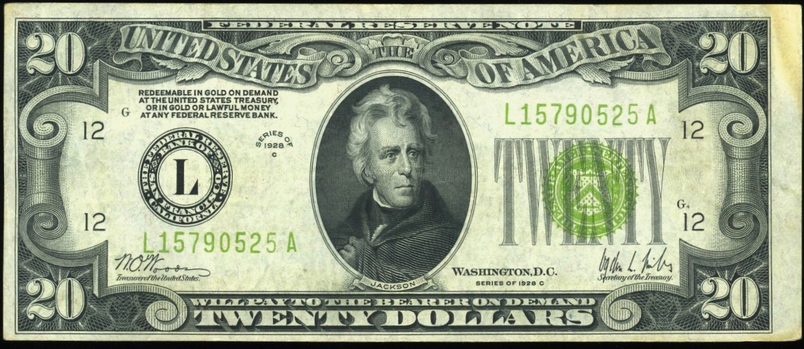 1928C $20 FRN SAN FRAN VF/XF