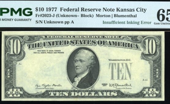 1977 $10 OVERPRINT ERROR 65Q
