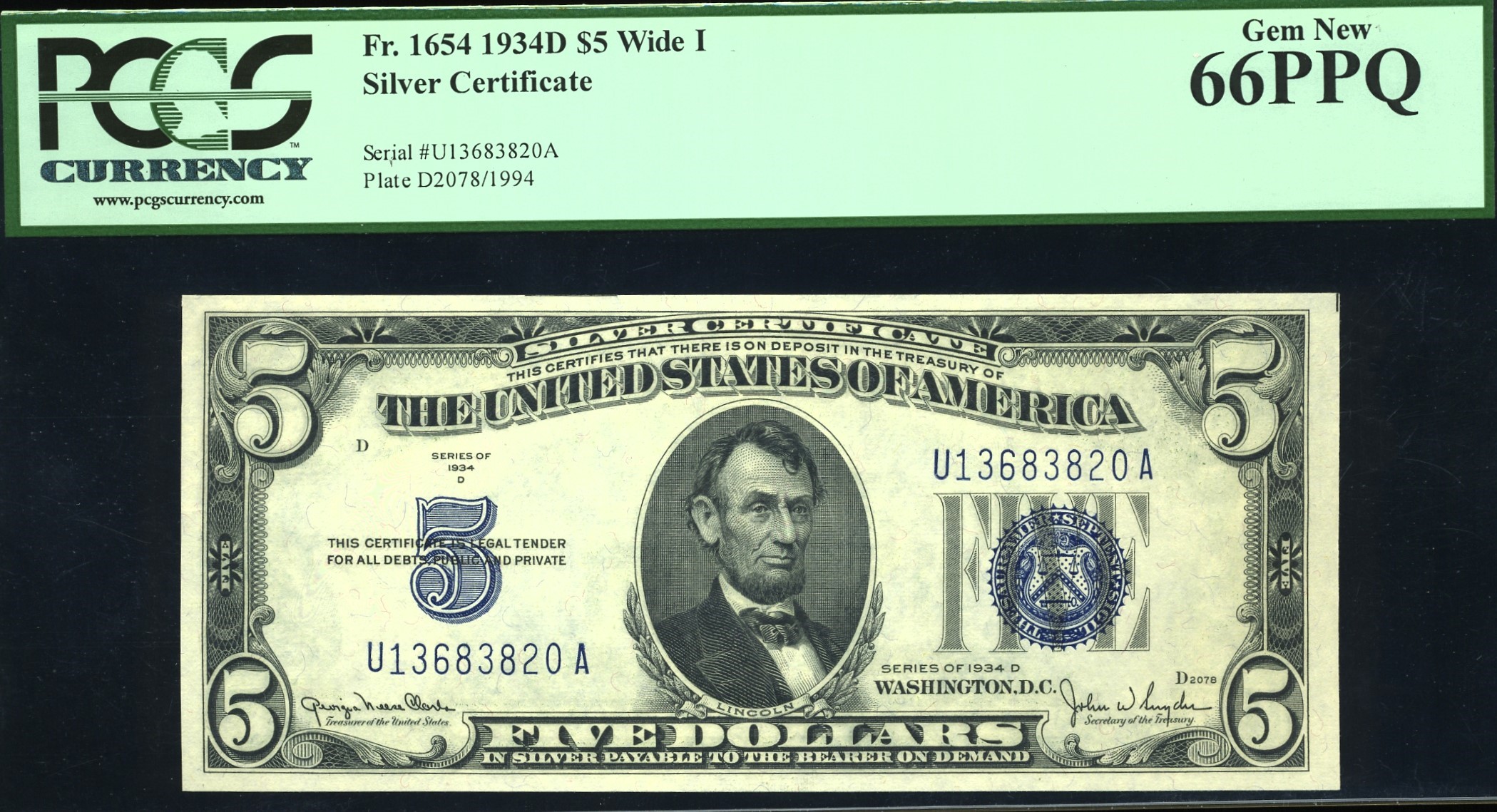 1934D $5 S.C U13683820A 66Q