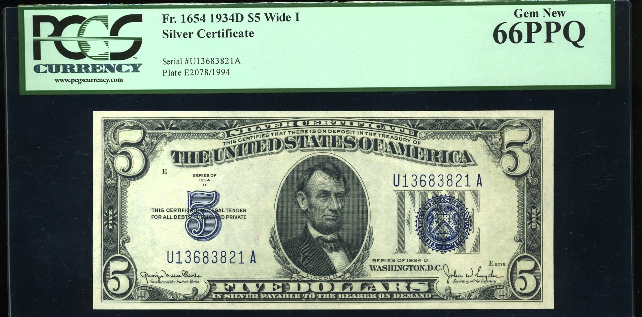 1934D $5 S.C U13683821A 66Q