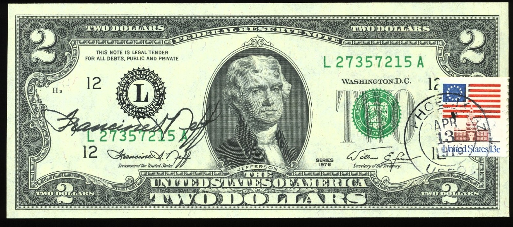1976 $2 FRN AUTO CANCELLED