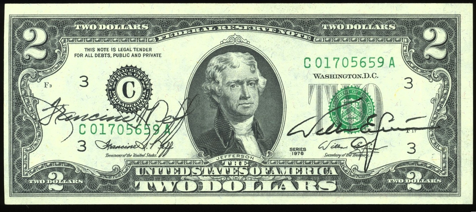 1976 $2 FRN DOUBLE AUTOGRAPH