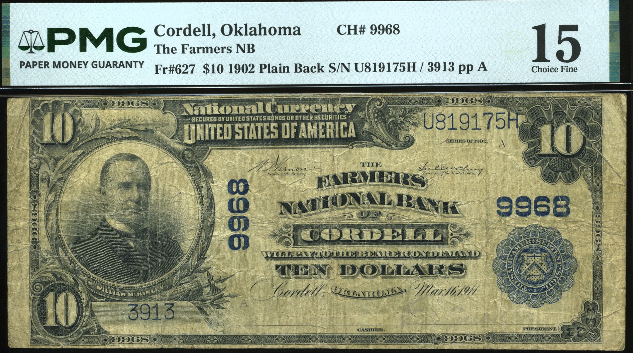 1902 $10 CORDELL OKLAHOMA #15