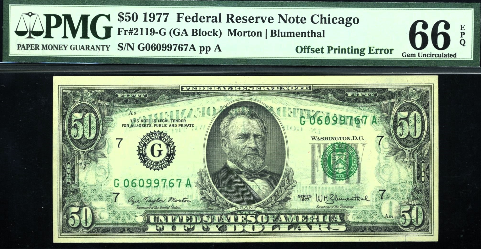 1977 $50 FRN 100% OFFSET" 66EPQ