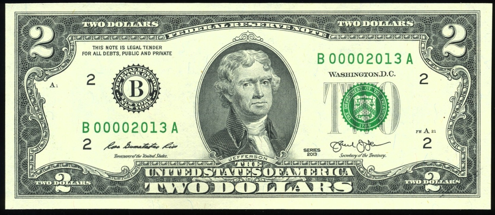 2013 $2 FRN B00002013A #2013