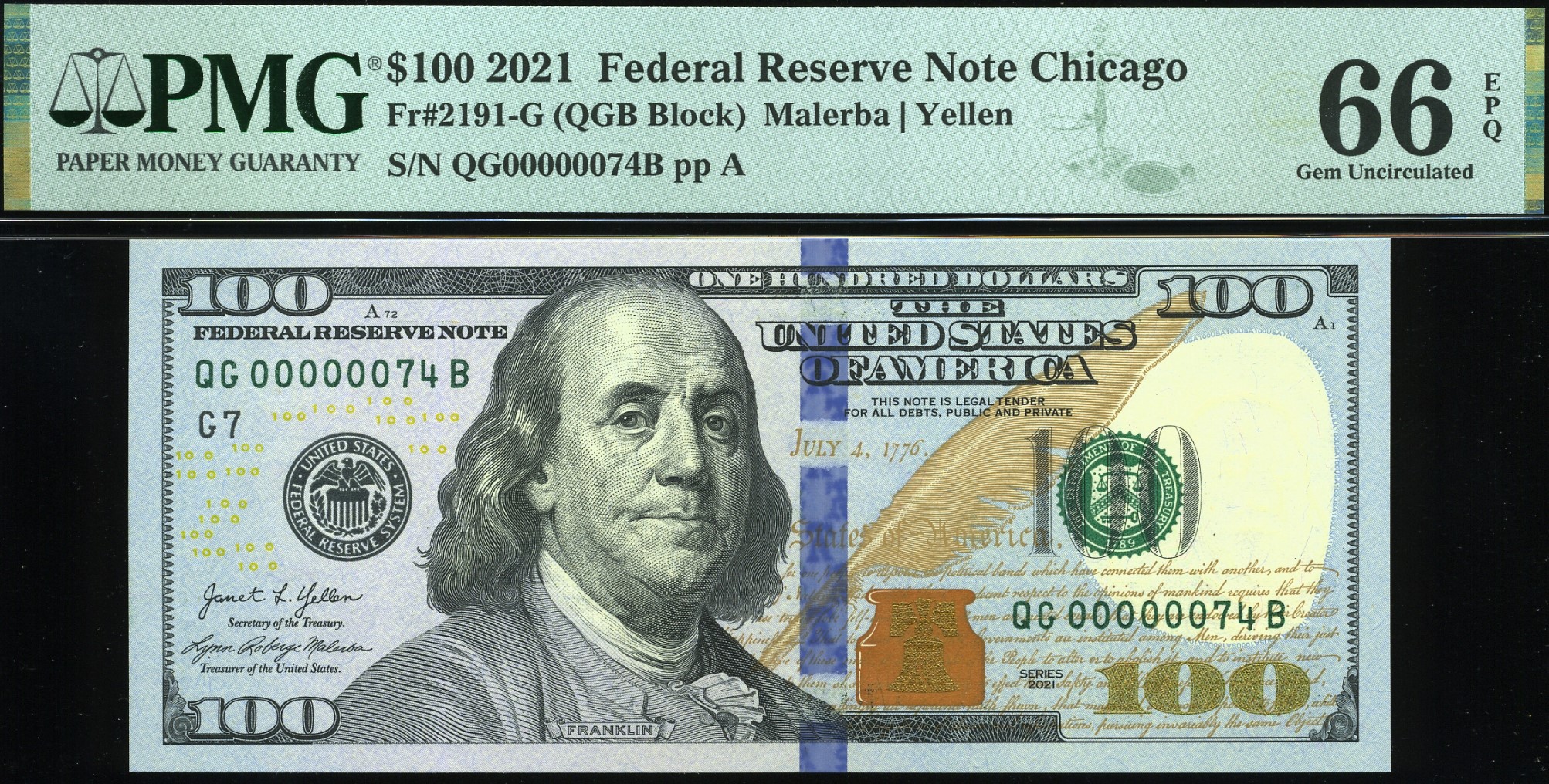 2021 $100 FRN QG00000074B 66EPQ