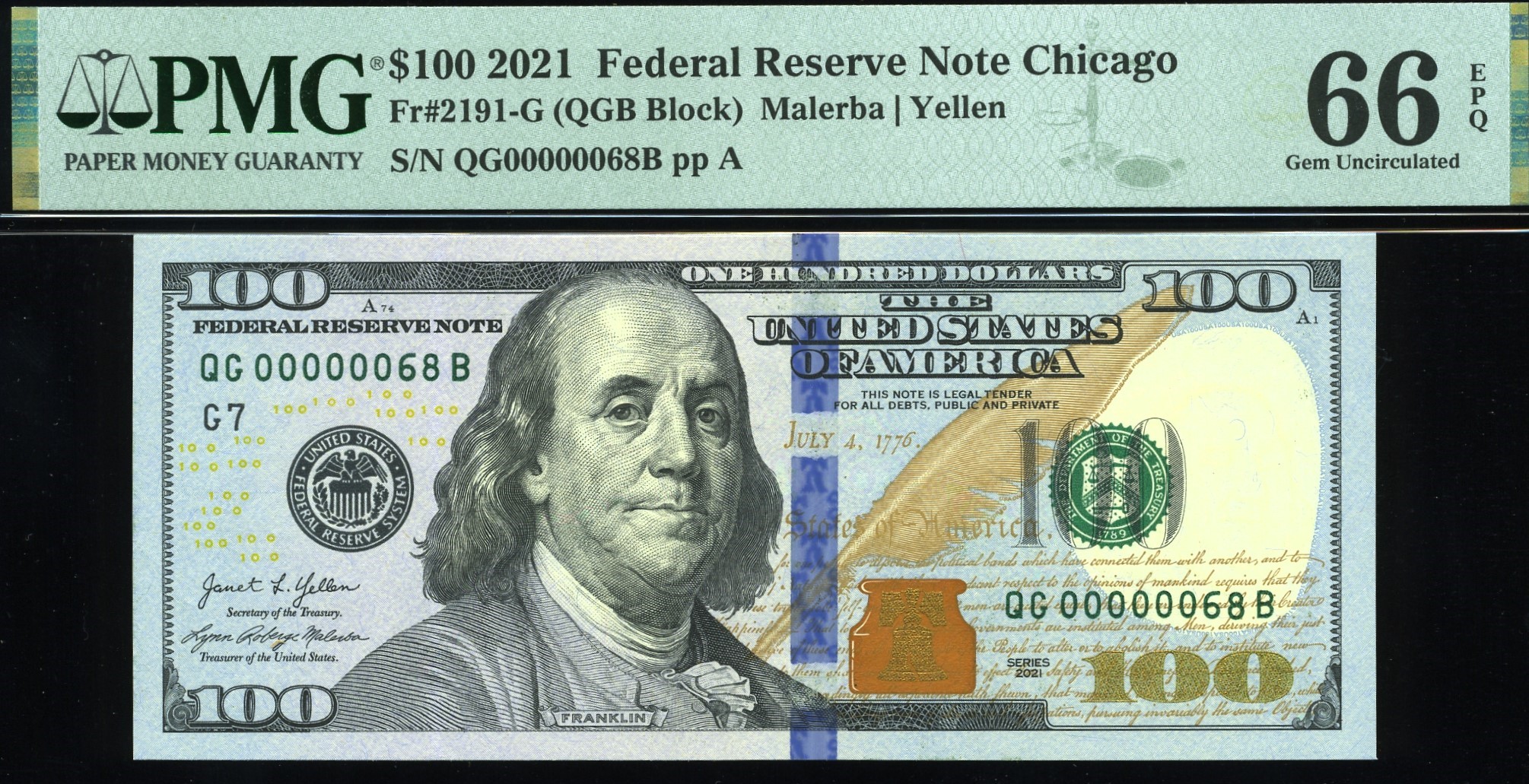 2021 $100 FRN QG00000068B 66EPQ