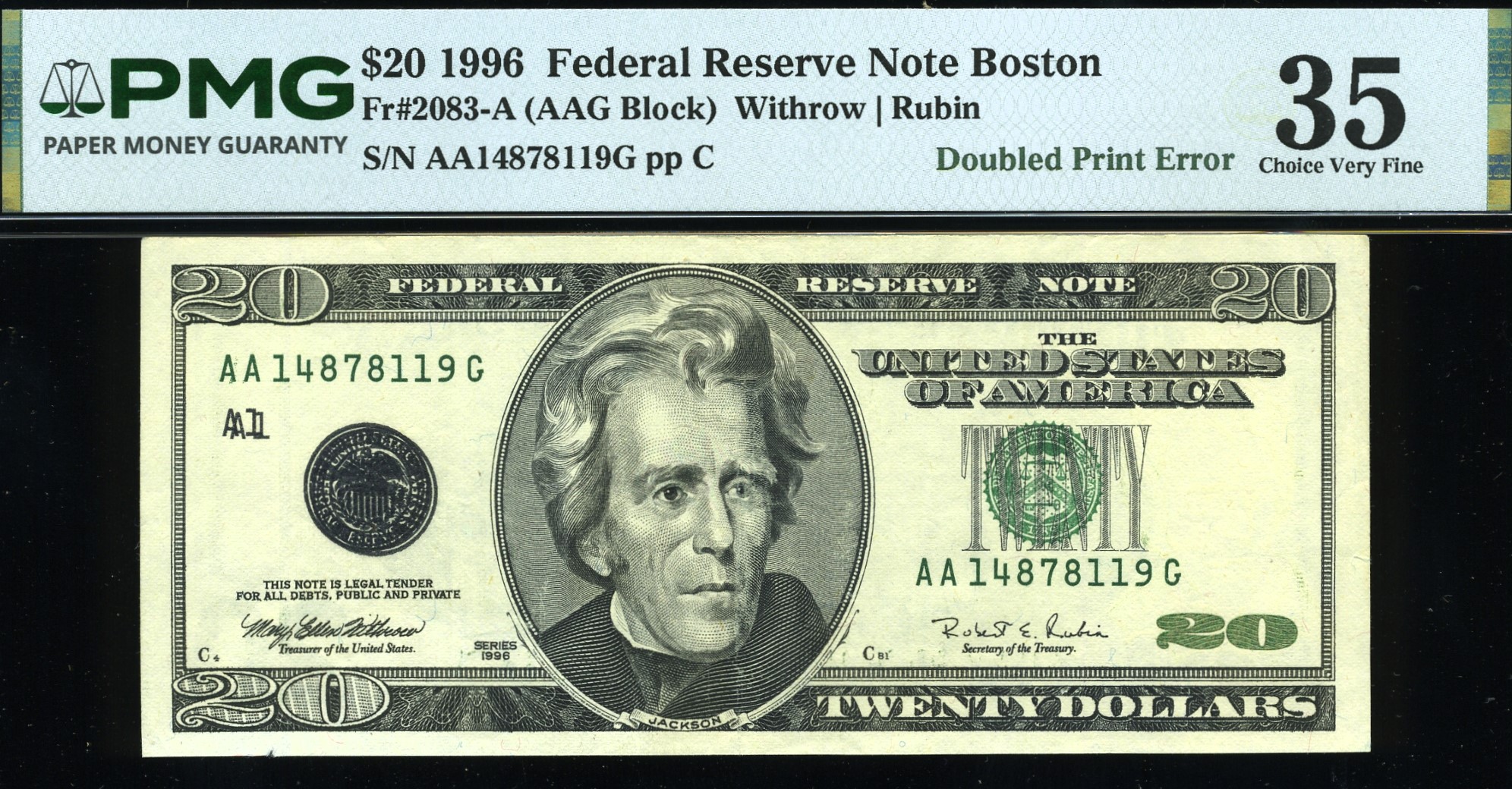 1996 $20 FRN DOUBLE SEALS