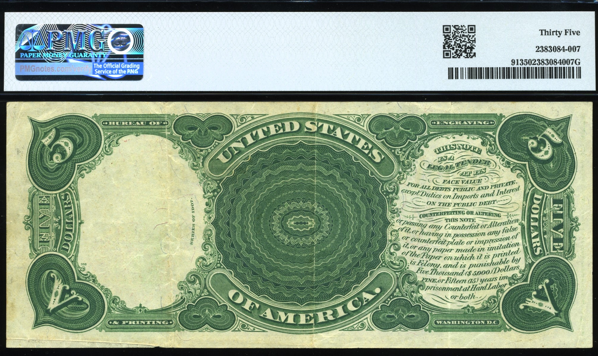 FR‑91 1907 $5 WOODCHOPPER #35