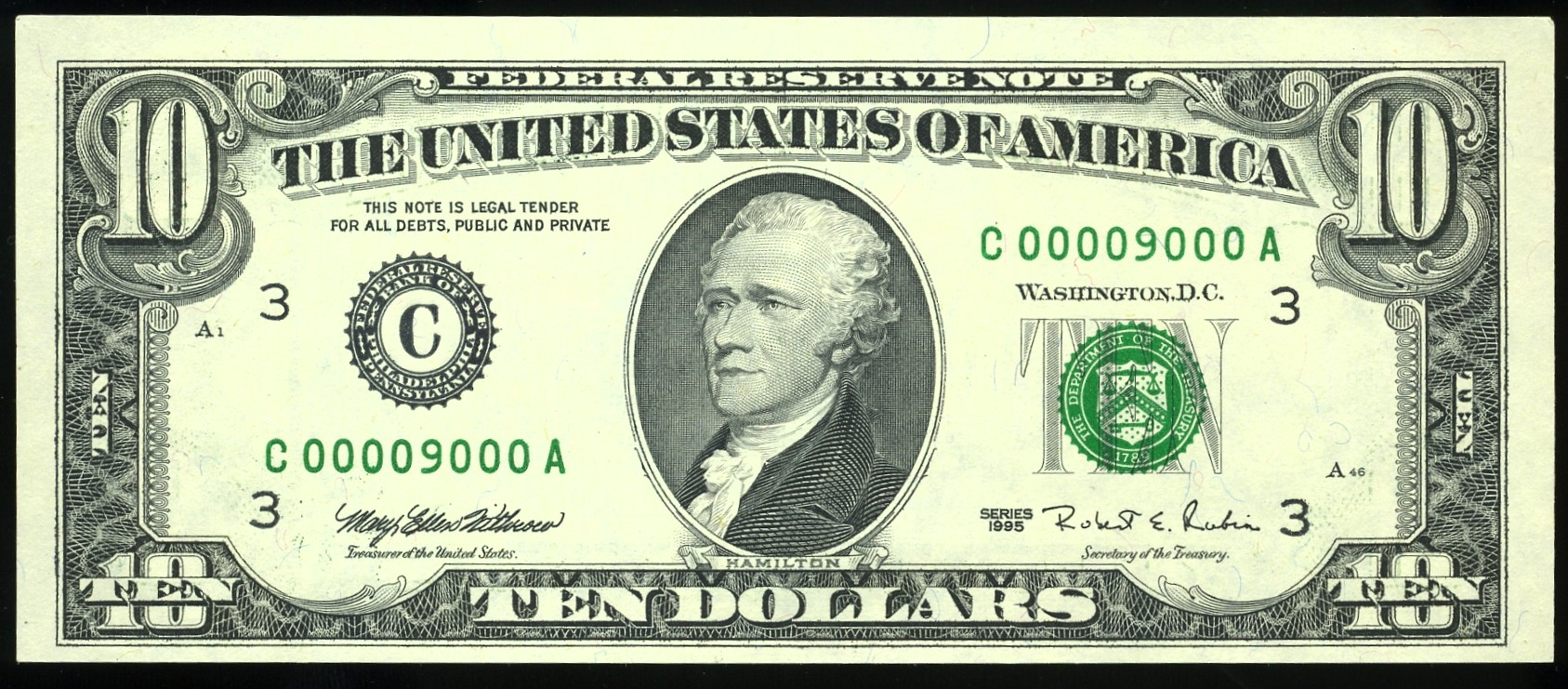 1995 $10 FRN C00009000A