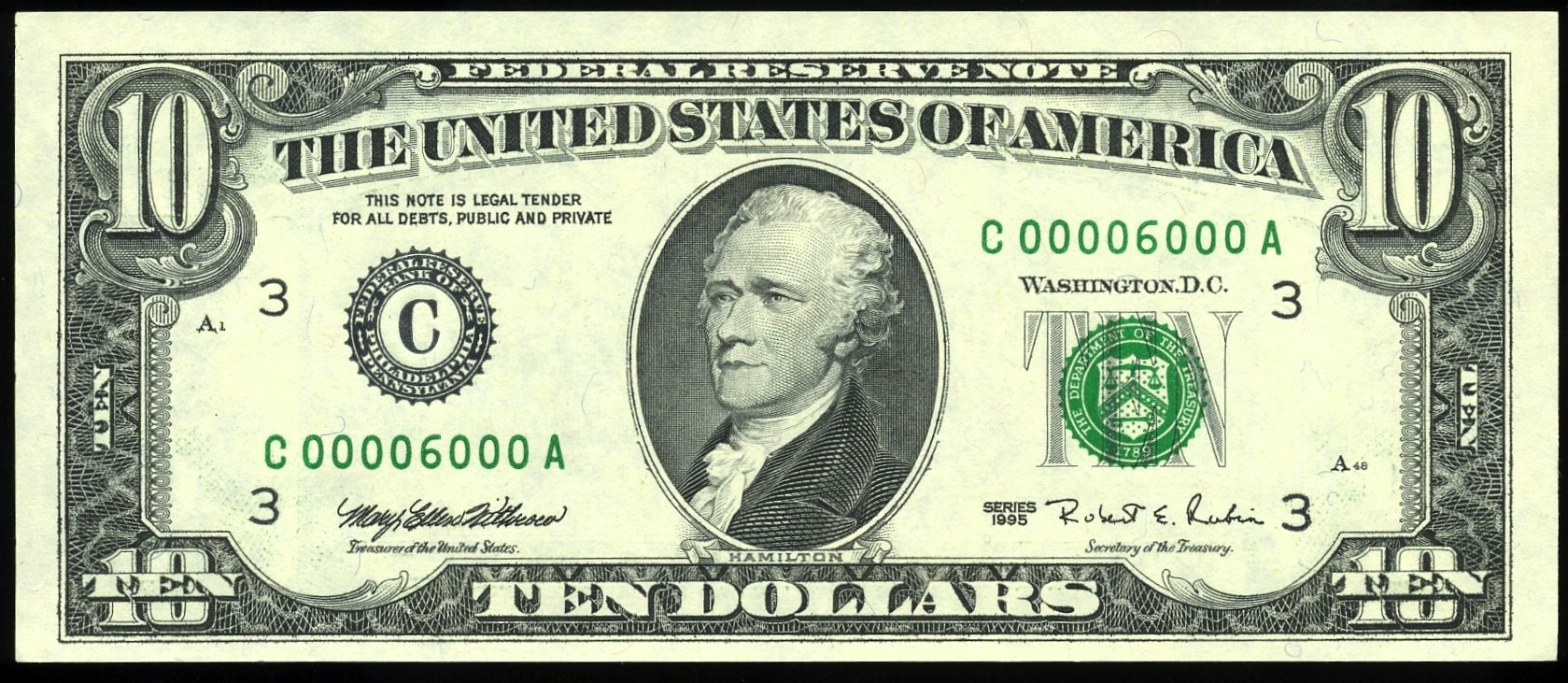 1995 $10 FRN C00006000A