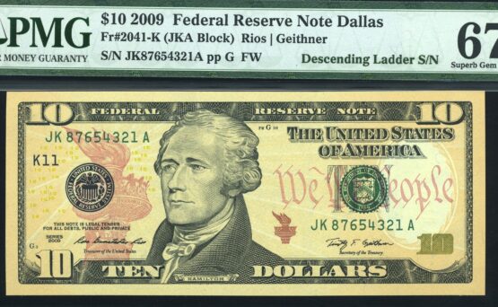 2009 $10 FRN JK87654321A #67Q
