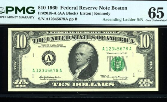 1969 $10 FRN A12345678A 65Q