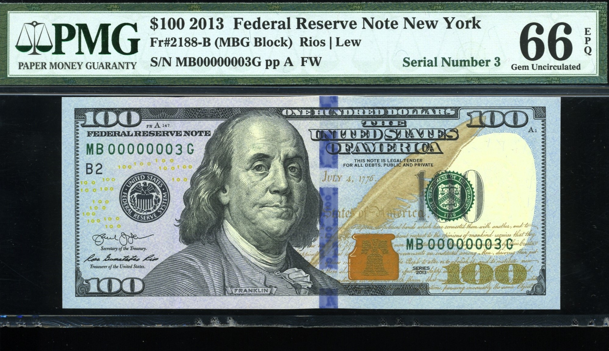 2013 $100 FRN MB00000003G #66Q
