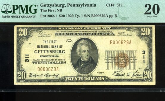 1929 $20 F NB OF GETTYSBURG PA