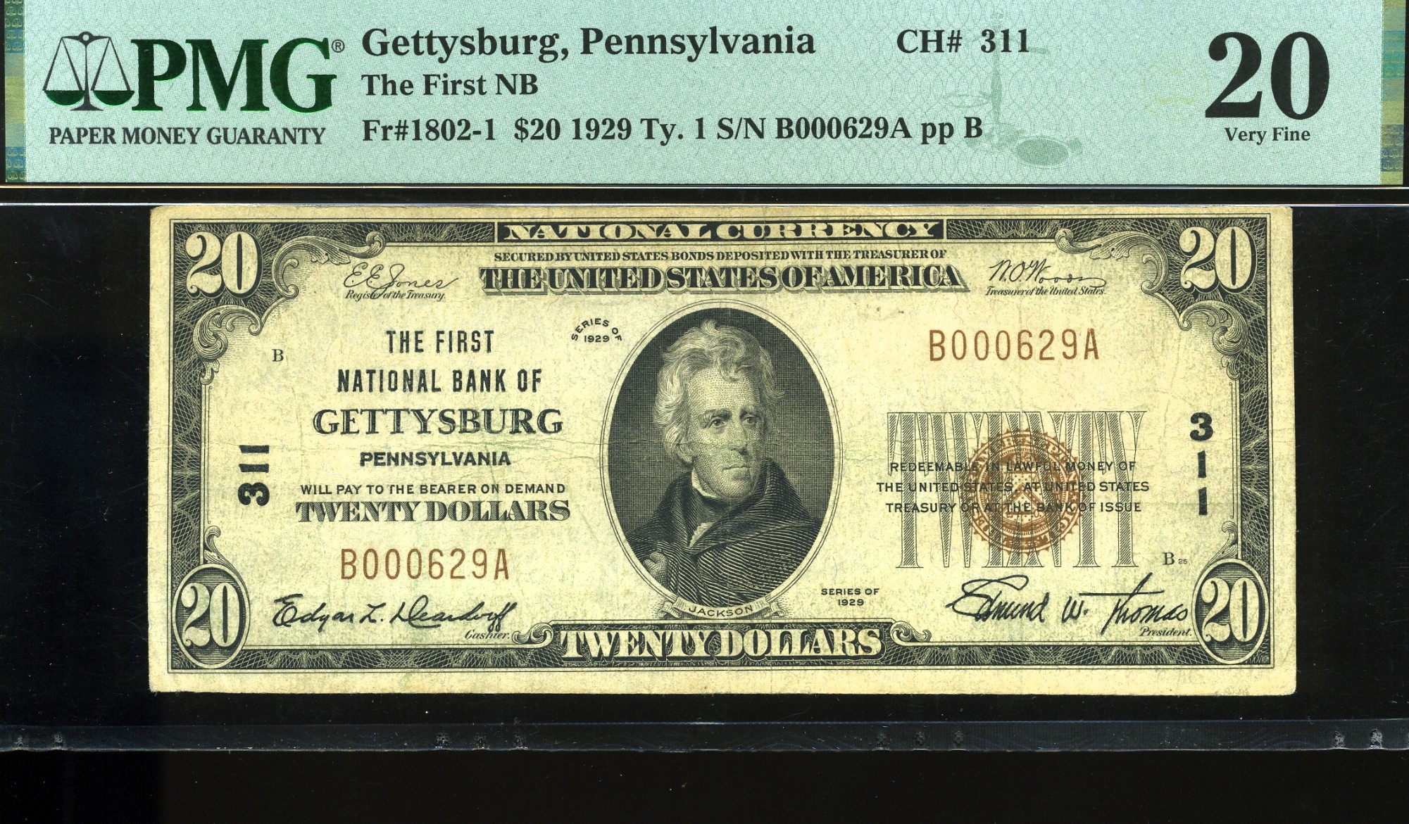 1929 $20 F NB OF GETTYSBURG PA