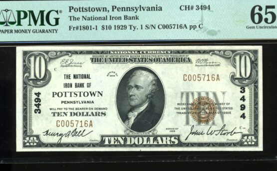 1929 $10 F NB OF POTTSTOWN PA