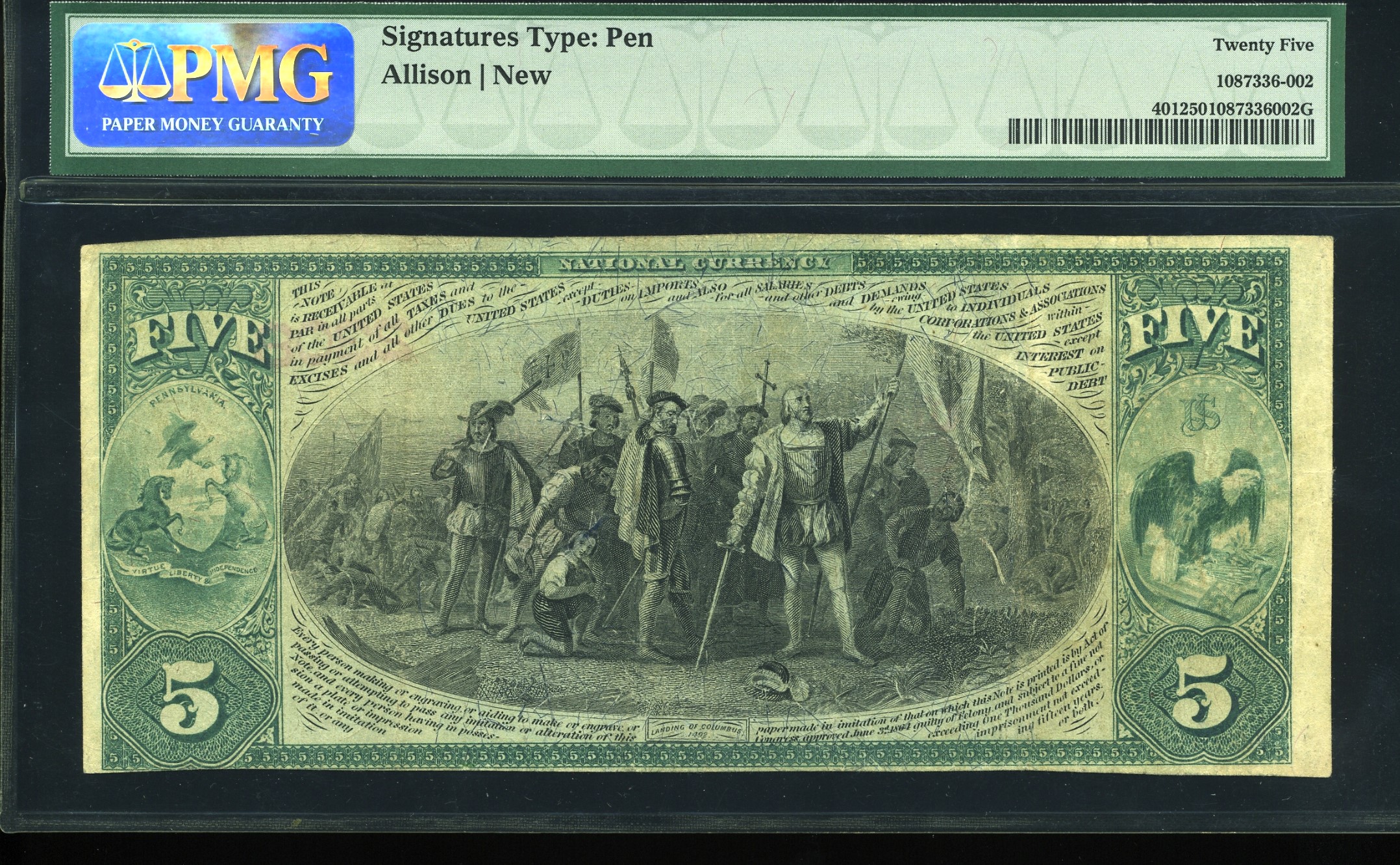 1875 $5 1ST NB OF LEHIGHTON PA