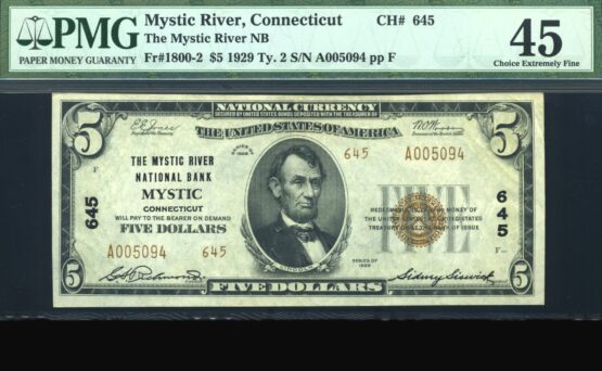 1929 $5 THE MYSTIC RIVER CT #45