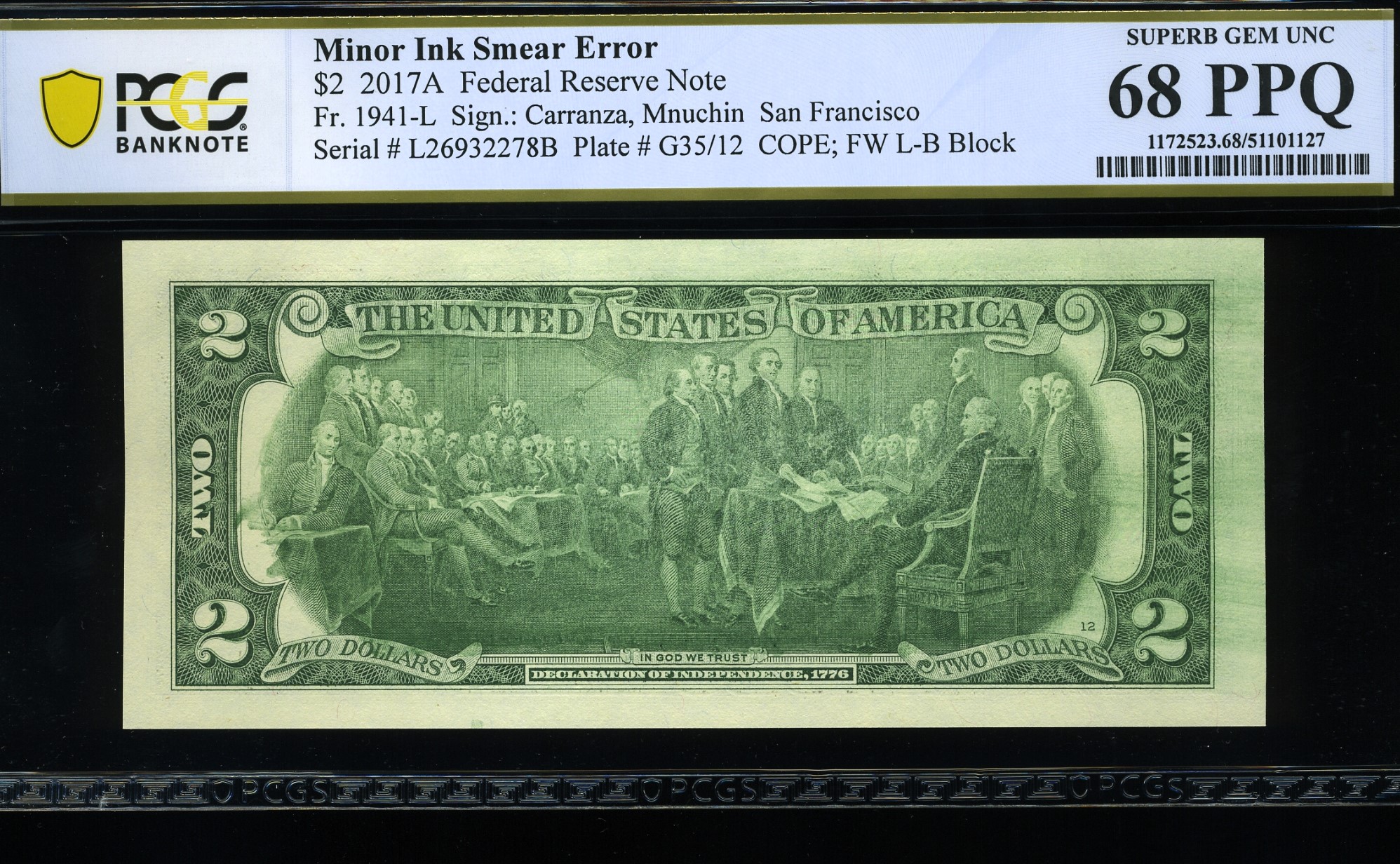 2017A $2 FRN *INKING ERROR* 68PPQ