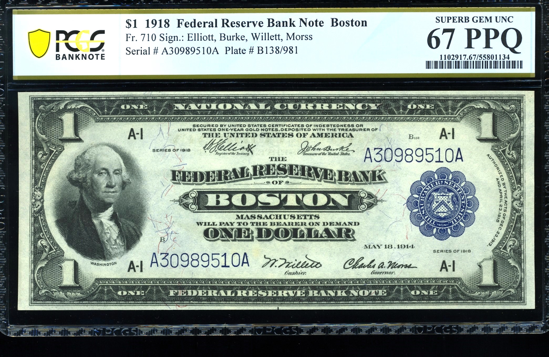 FR-710 1918 $1 FRBN BOSTON 67Q