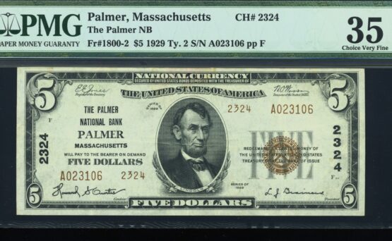 1929 $5 THE PALMER NB MA