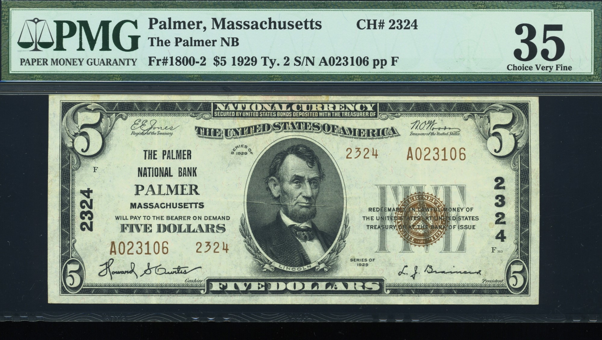 1929 $5 THE PALMER NB MA