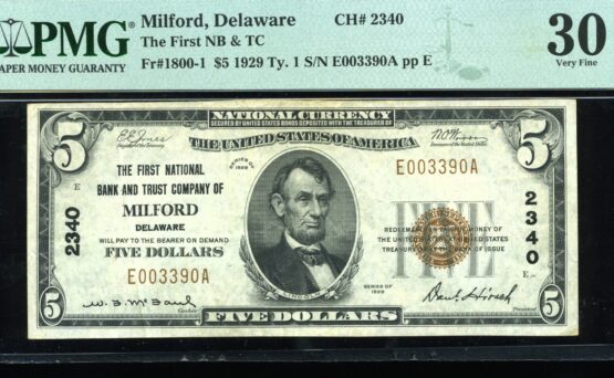 1929 $5 1ST NB MILFORD DE